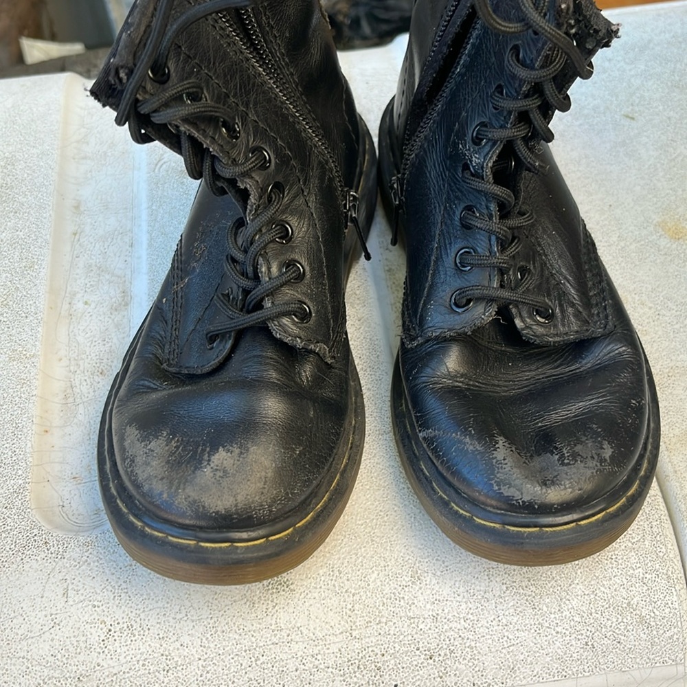 Dr.Martens Black Leather Lace up Boots side zip size: 12